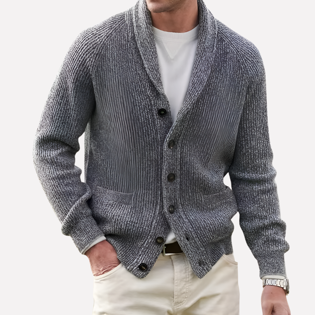 Men's Cardigan with Shawl Collar and Button Front