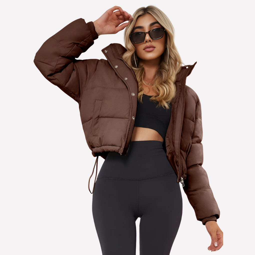 Short Women's Jacket with Hood and Front Zip