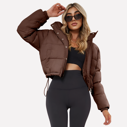 Short Women's Jacket with Hood and Front Zip