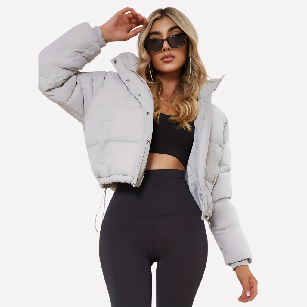 Short Women's Jacket with Hood and Front Zip