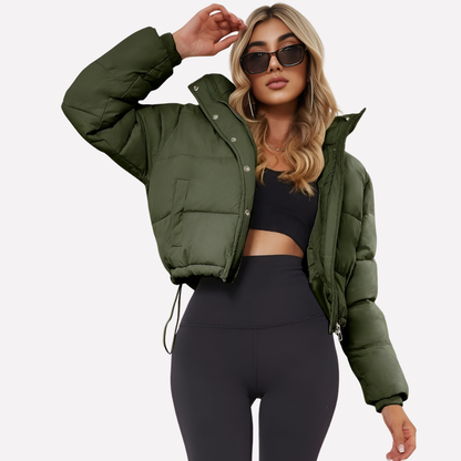 Short Women's Jacket with Hood and Front Zip