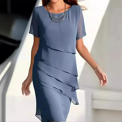 Chic Layered Chiffon Dress with Elegant Details