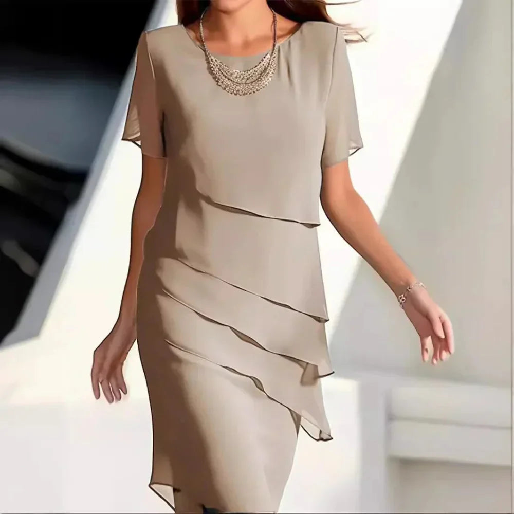 Chic Layered Chiffon Dress with Elegant Details