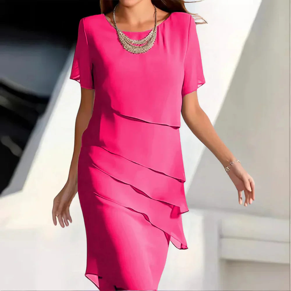 Chic Layered Chiffon Dress with Elegant Details