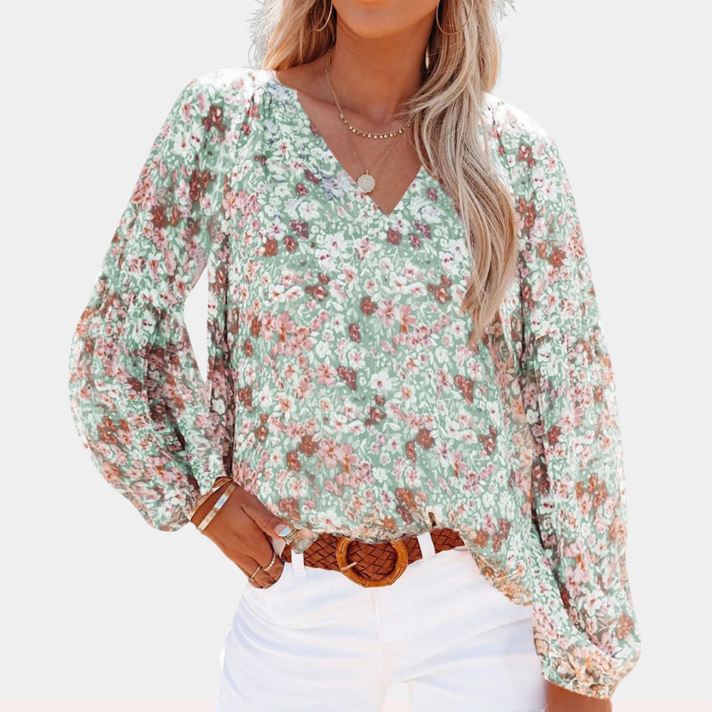 Chiffon Blouse with Floral Print and Elegant V-Neck
