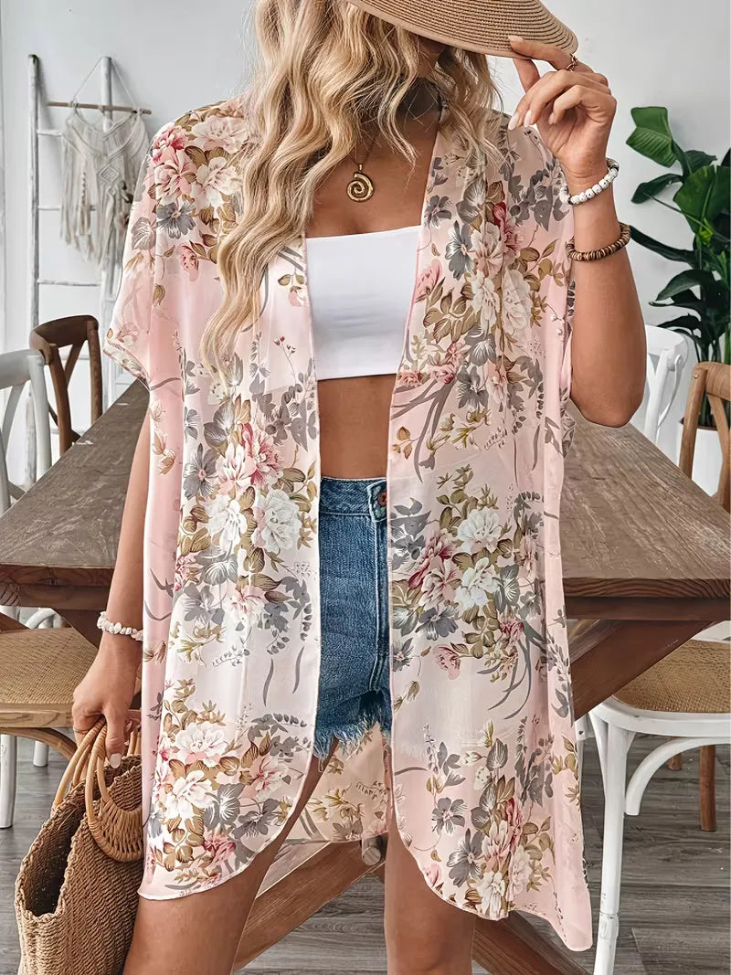 Chiffon cardigan with floral print