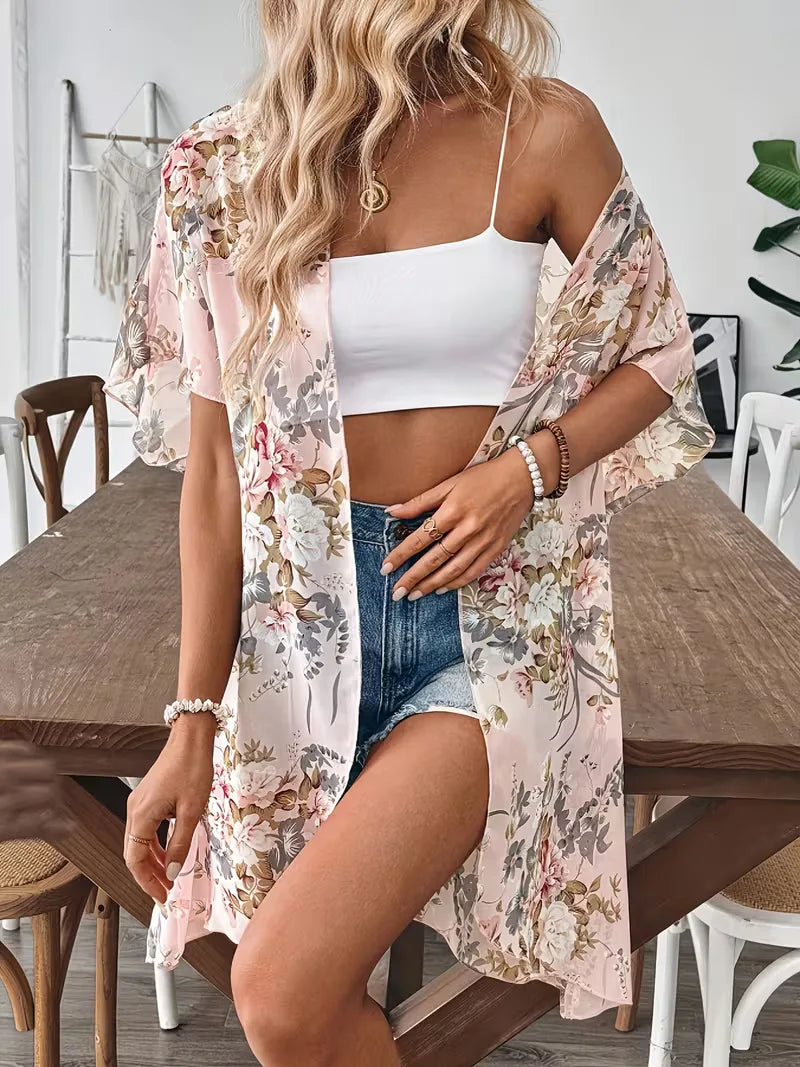 Chiffon cardigan with floral print