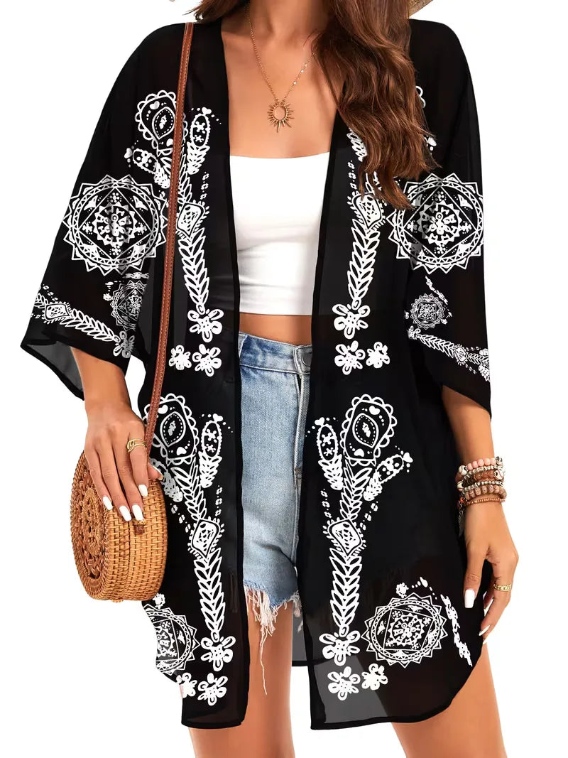 Chiffon kimono with floral print