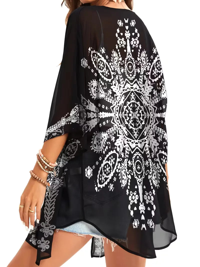 Chiffon kimono with floral print