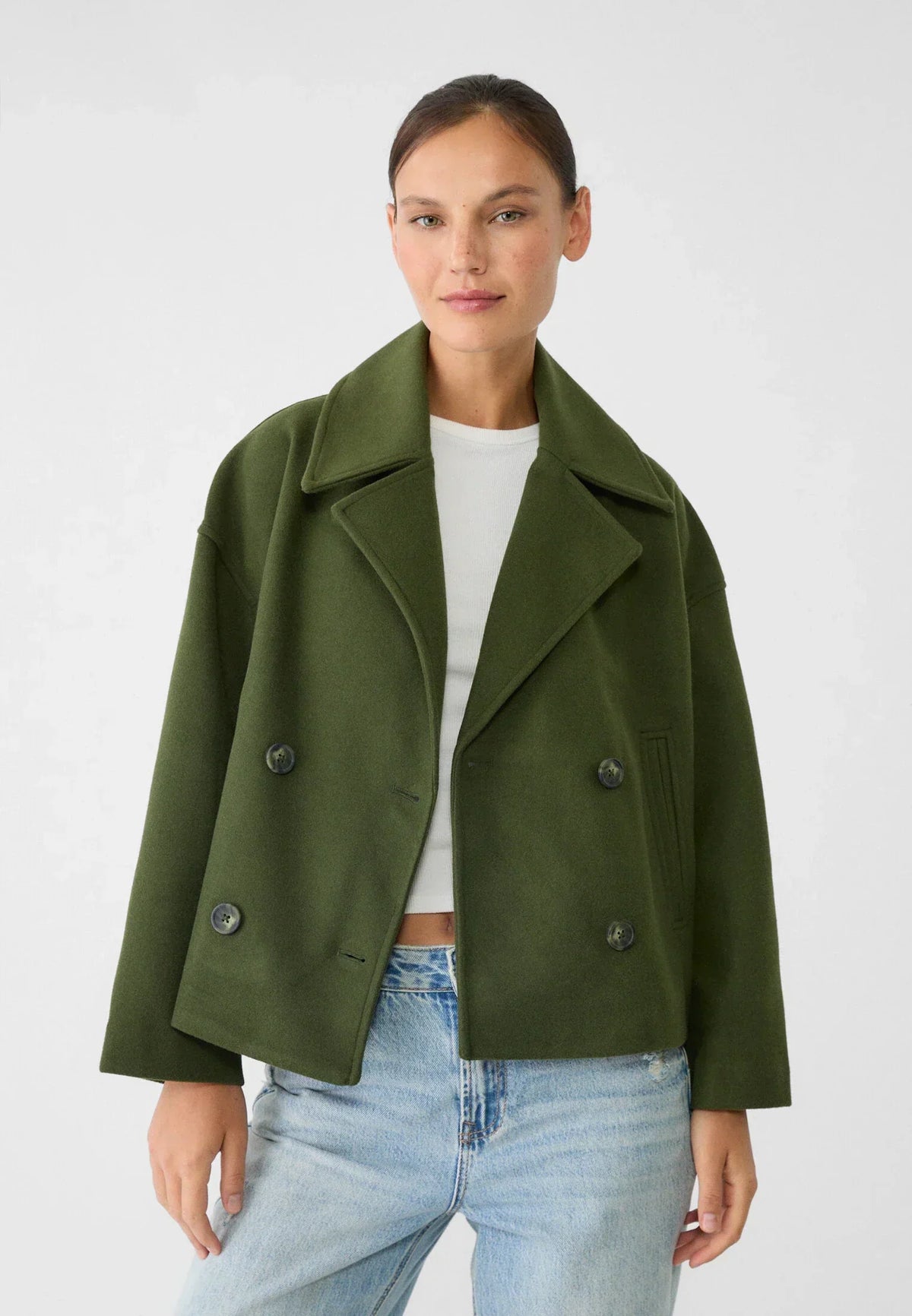 Jitske - Chic Short Peacoat Coat with Double Button Closure