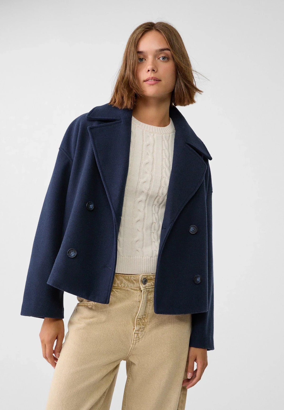 Jitske - Chic Short Peacoat Coat with Double Button Closure