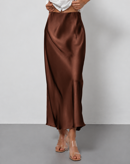 A-Line Satin Look Midi Skirt for Women with Split and High Waist
