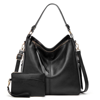 Classic Leather Shoulder Bag with Sleek Gold Details