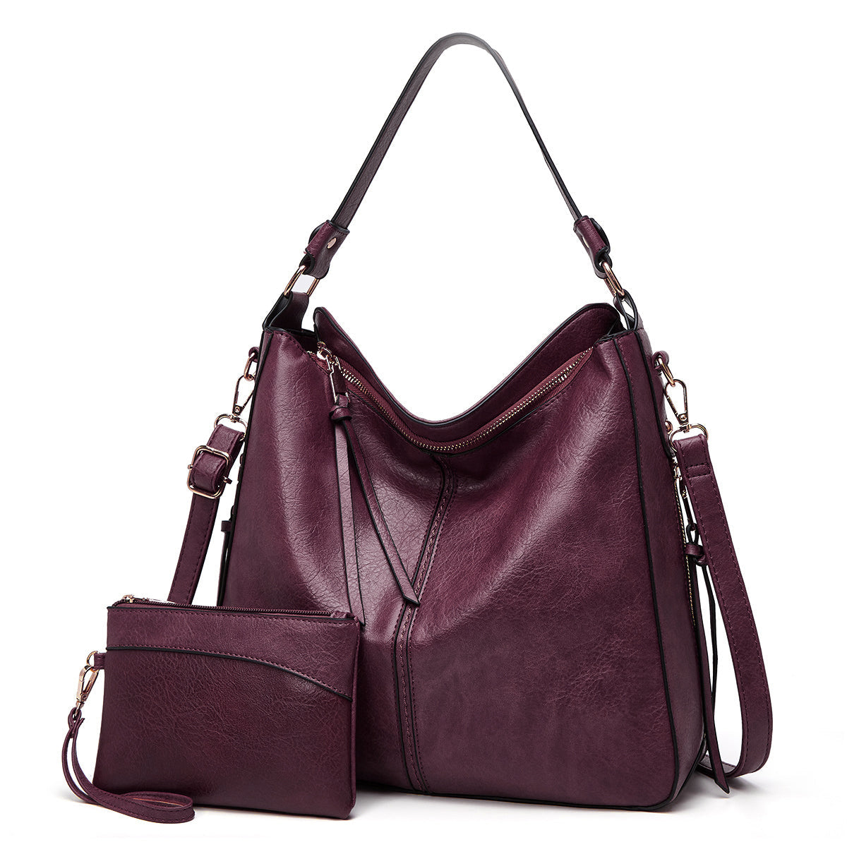 Classic Leather Shoulder Bag with Sleek Gold Details