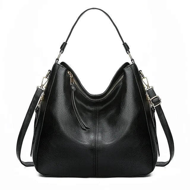 Classic Leather Shoulder Bag with Sleek Gold Details