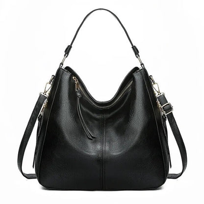 Classic Leather Shoulder Bag with Sleek Gold Details