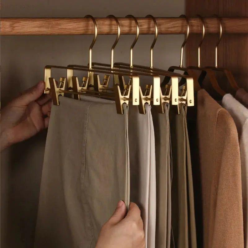 Metal Hangers for Trousers and Skirts with Non-Slip Clips and Space-Saving Design