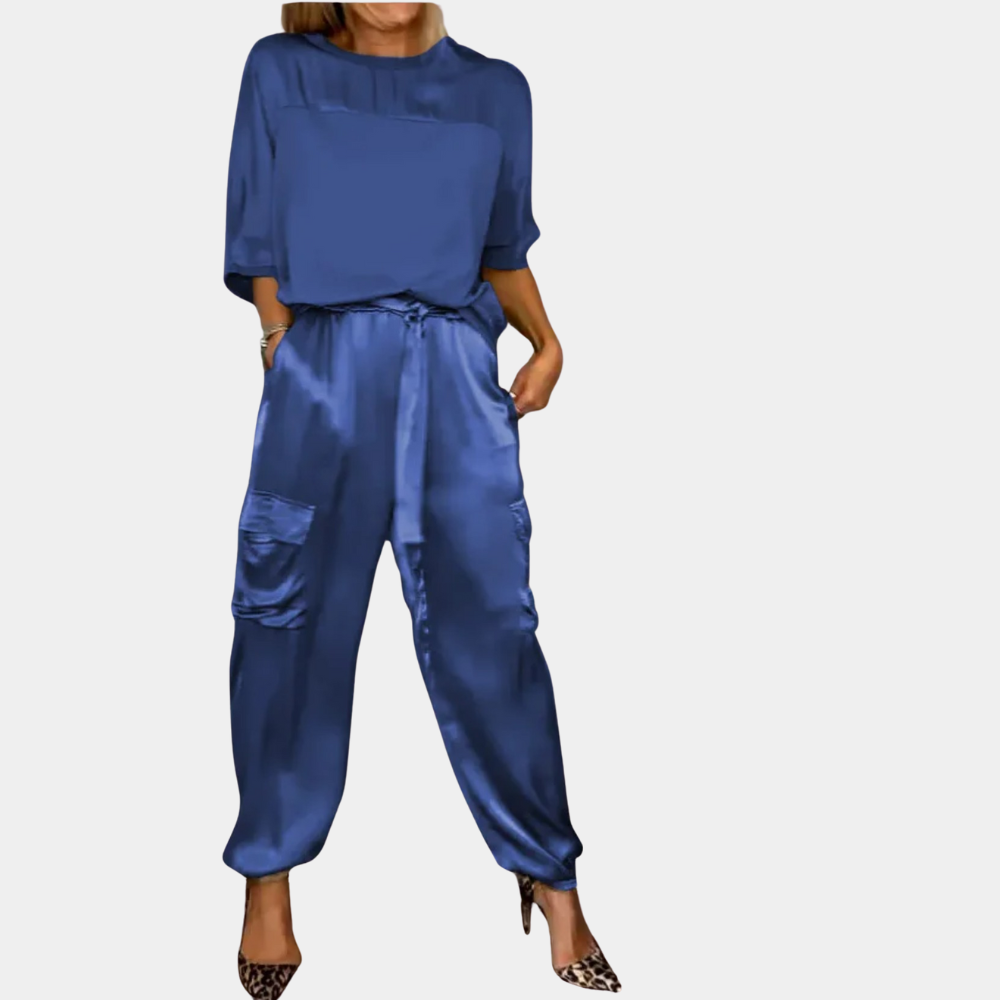 Colbie - Stylish Two-Piece Satin Jumpsuit Set for Women