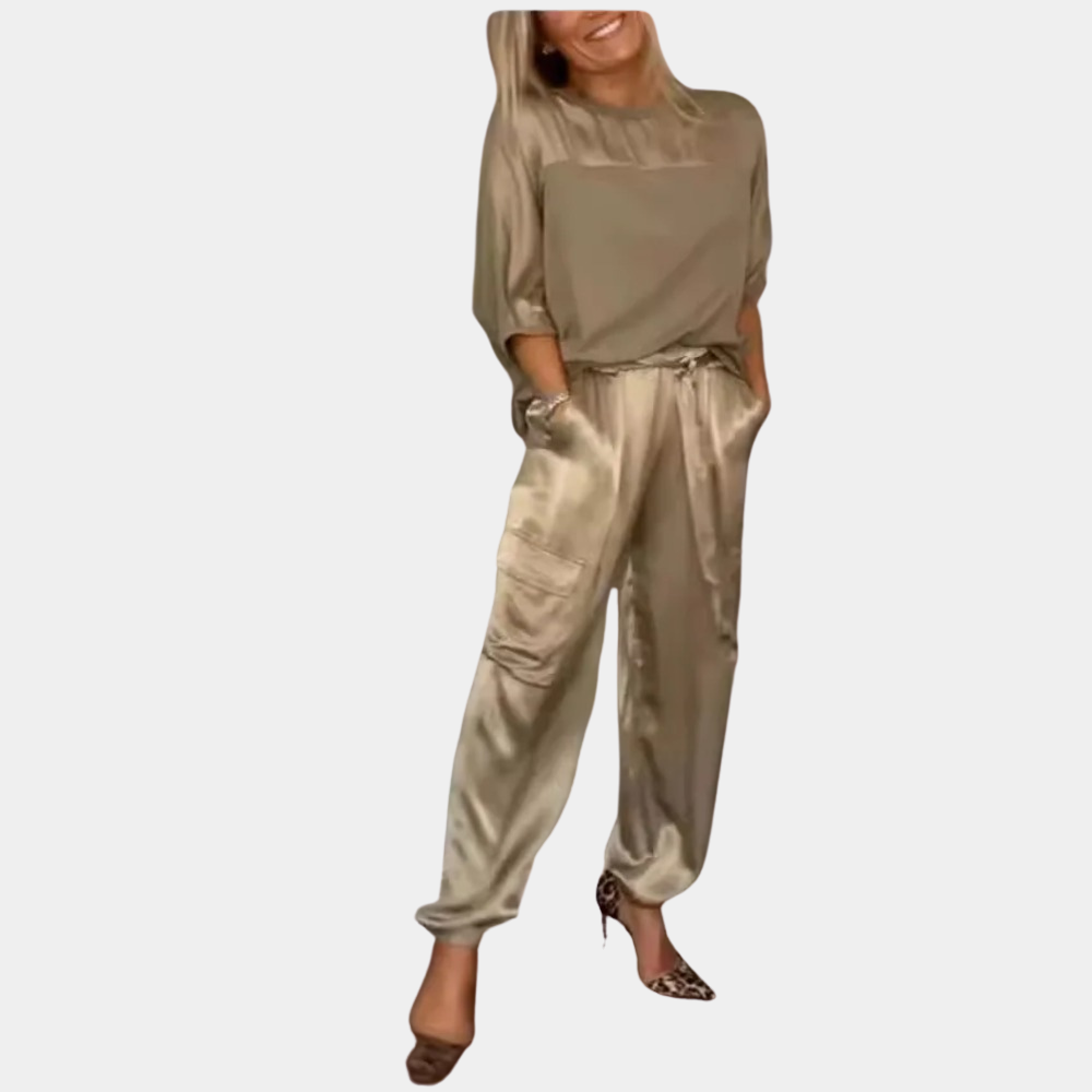Colbie - Stylish Two-Piece Satin Jumpsuit Set for Women