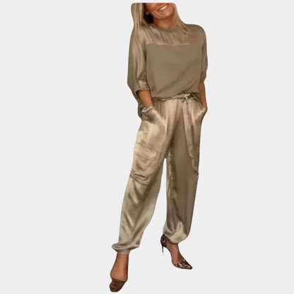 Colbie - Stylish Two-Piece Satin Jumpsuit Set for Women