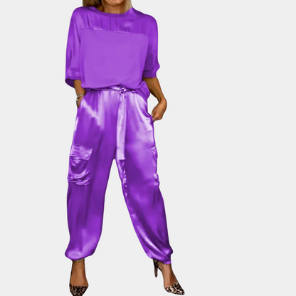 Colbie - Stylish Two-Piece Satin Jumpsuit Set for Women