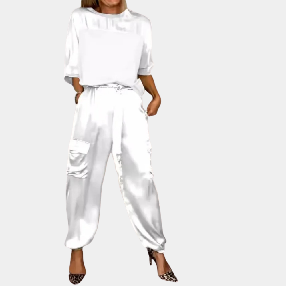 Colbie - Stylish Two-Piece Satin Jumpsuit Set for Women