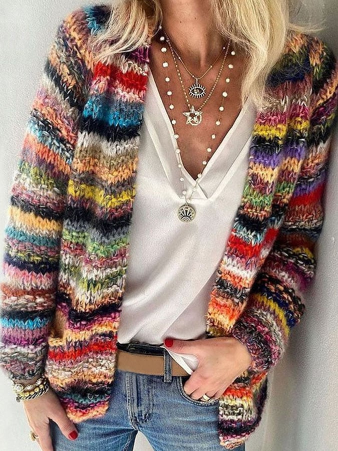 Colorful Striped Knitted Cardigan for Women - Carmi