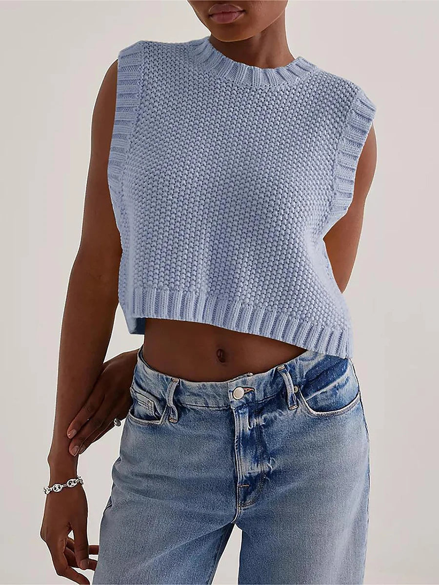 Combhasaki – Y2K Knitted Sleeveless Cardigan with Open Back and Bow Detail