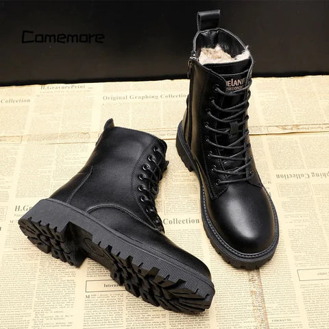Eri – Botas negras forradas de cuero con cordones para mujer