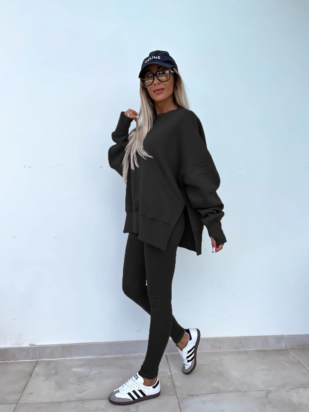 Comfortable Women's Set with Split Top and Fitted Pants