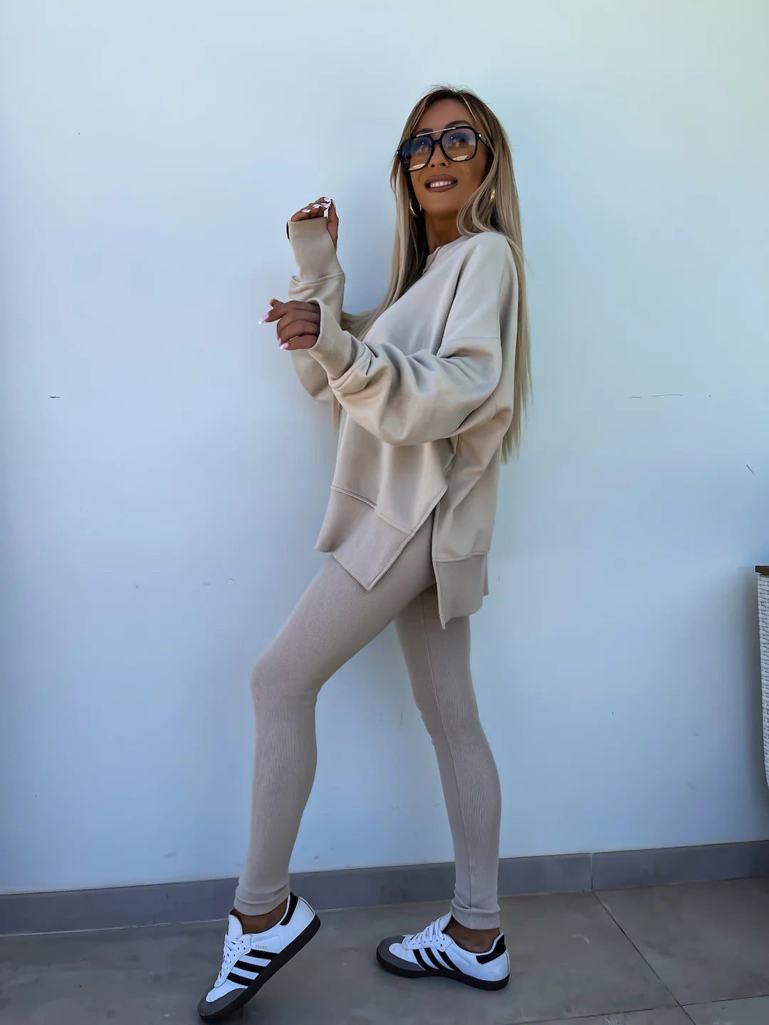 Comfortable Women's Set with Split Top and Fitted Pants