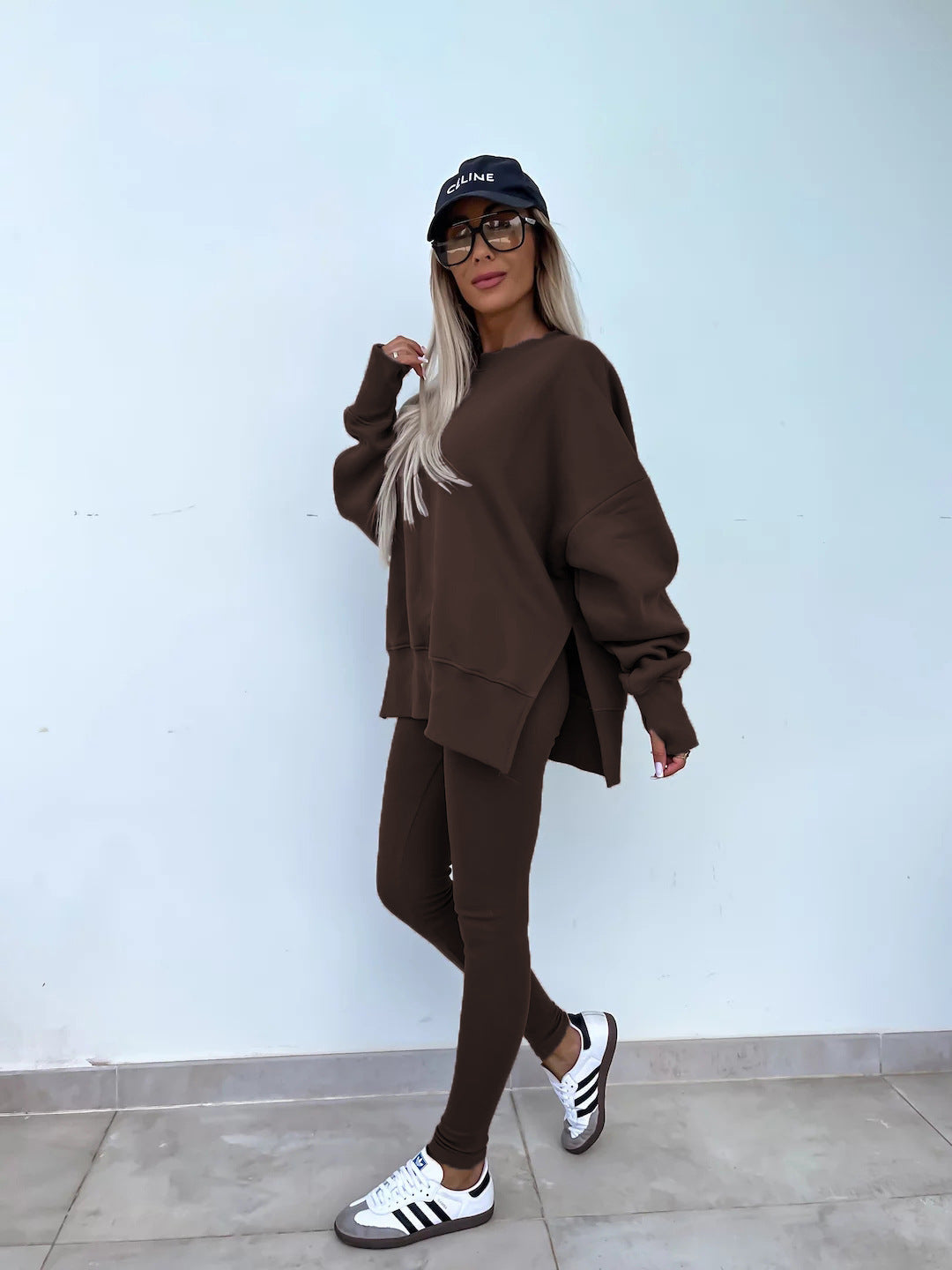 Comfortable Women's Set with Split Top and Fitted Pants
