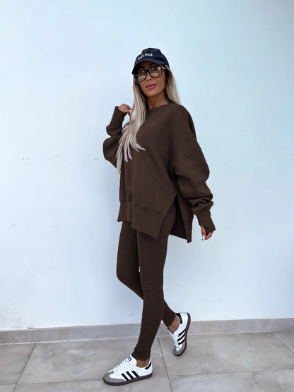 Comfortable Women's Set with Split Top and Fitted Pants