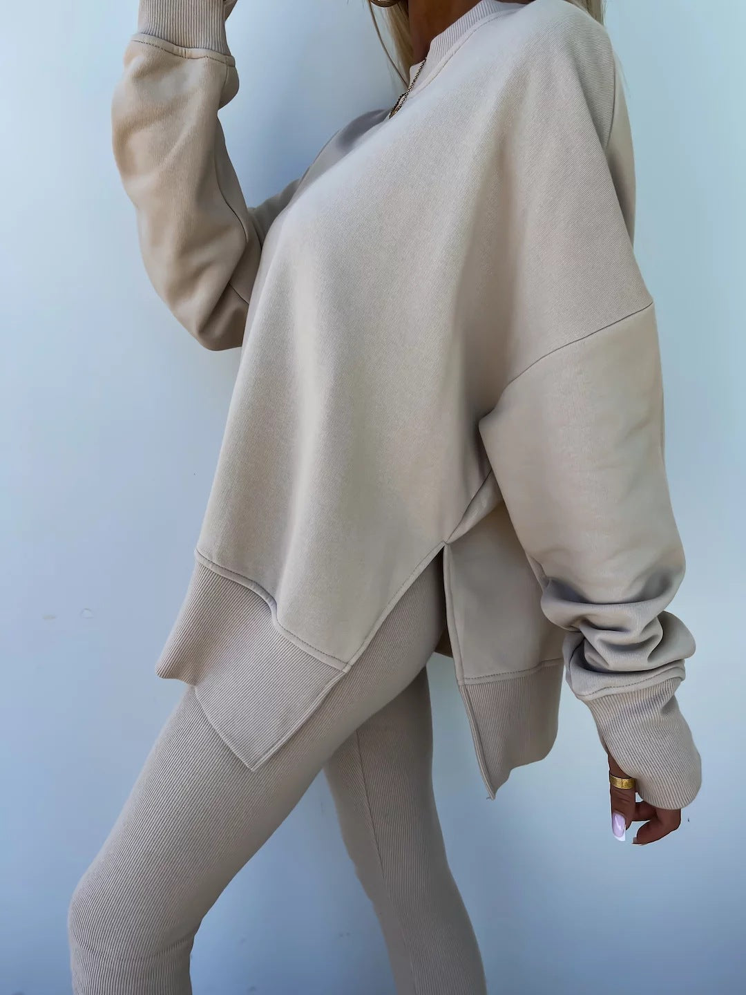 Comfortable Women's Set with Split Top and Fitted Pants