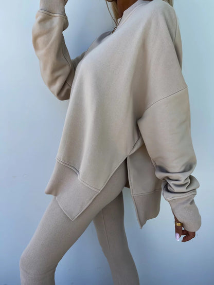 Comfortable Women's Set with Split Top and Fitted Pants