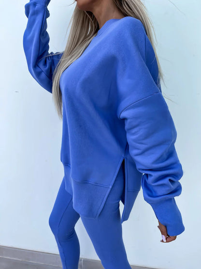 Comfortable Women's Set with Split Top and Fitted Pants