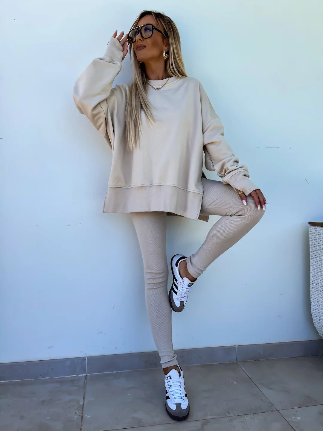 Comfortable Women's Set with Split Top and Fitted Pants