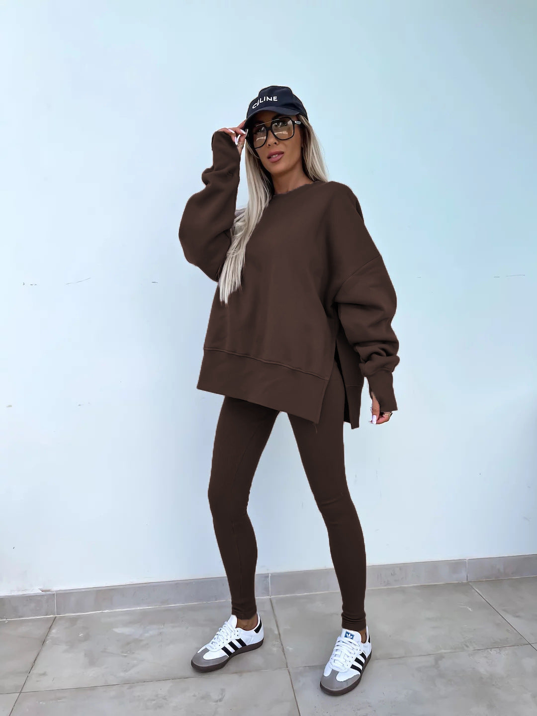 Comfortable Women's Set with Split Top and Fitted Pants
