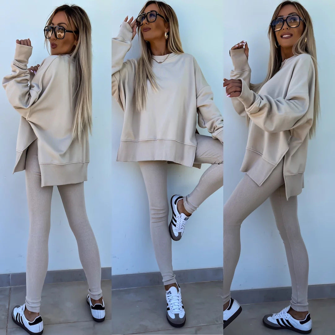 Comfortable Women's Set with Split Top and Fitted Pants