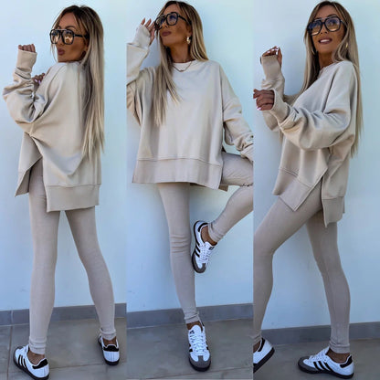 Comfortable Women's Set with Split Top and Fitted Pants