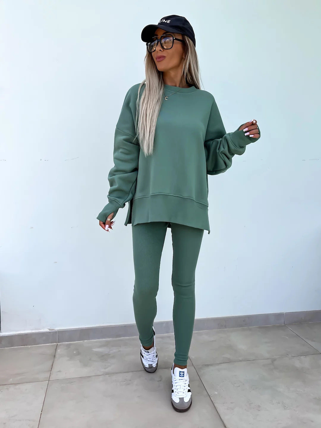 Comfortable Women's Set with Split Top and Fitted Pants