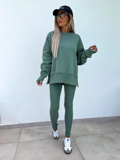 Comfortable Women's Set with Split Top and Fitted Pants