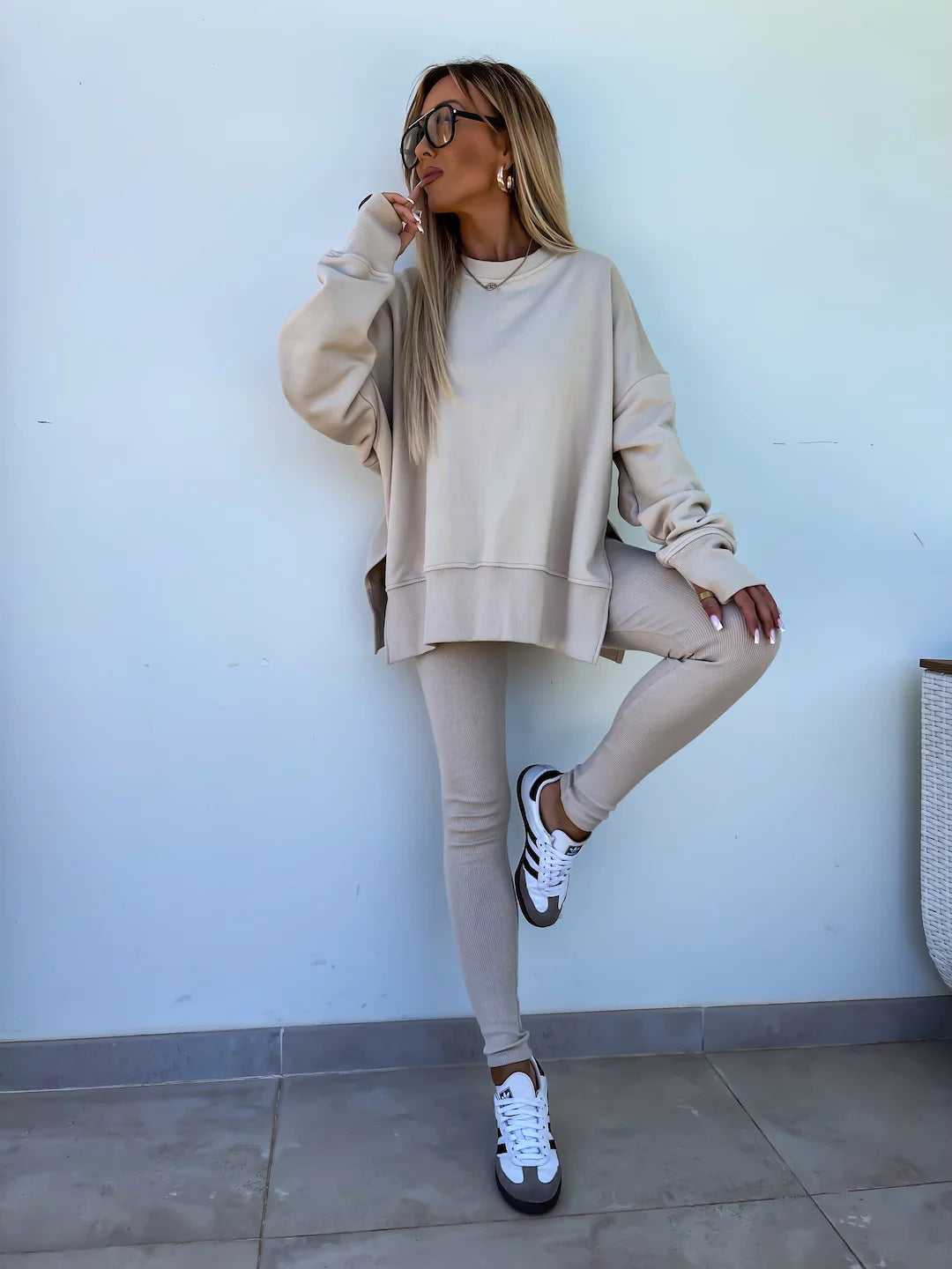 Comfortable Women's Set with Split Top and Fitted Pants