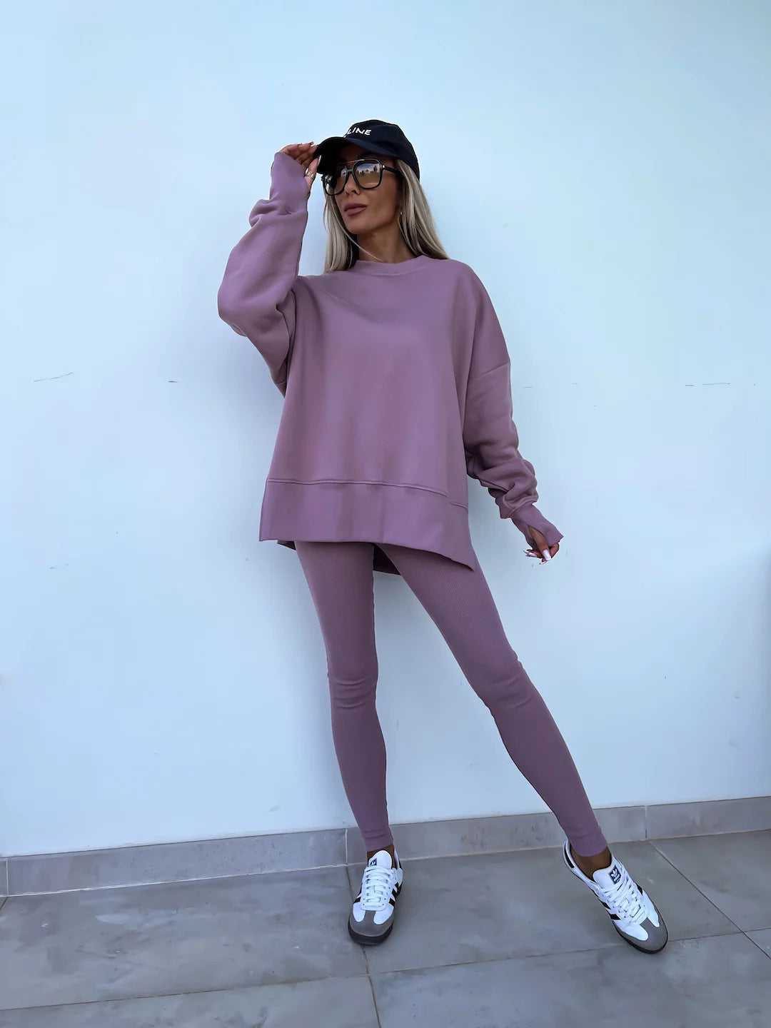 Comfortable Women's Set with Split Top and Fitted Pants