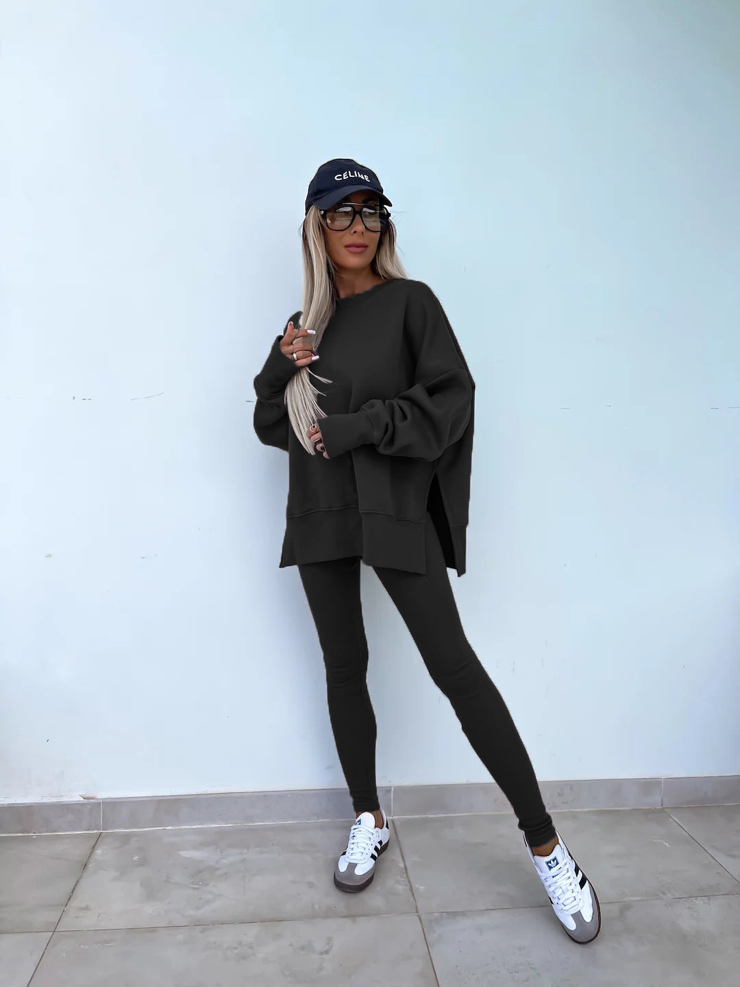 Comfortable Women's Set with Split Top and Fitted Pants