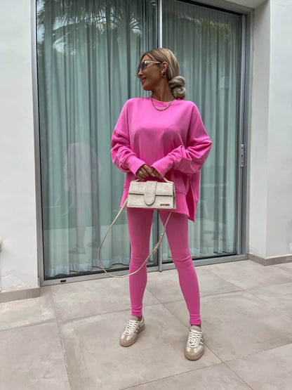 Comfortable Women's Set with Split Top and Fitted Pants