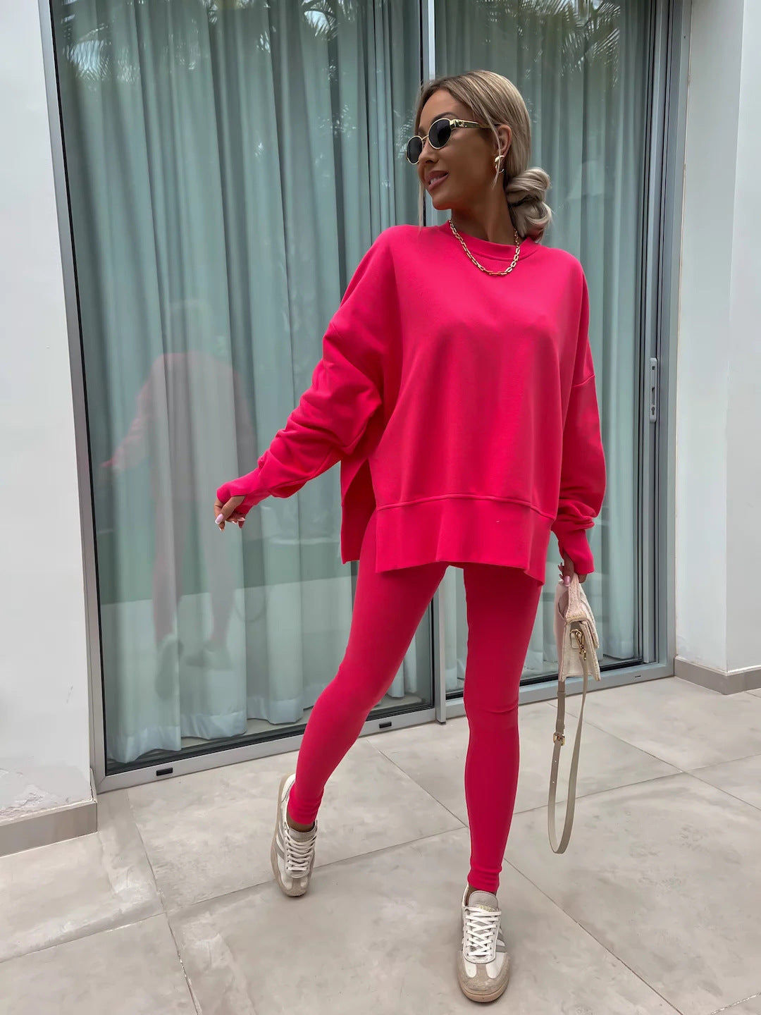Comfortable Women's Set with Split Top and Fitted Pants