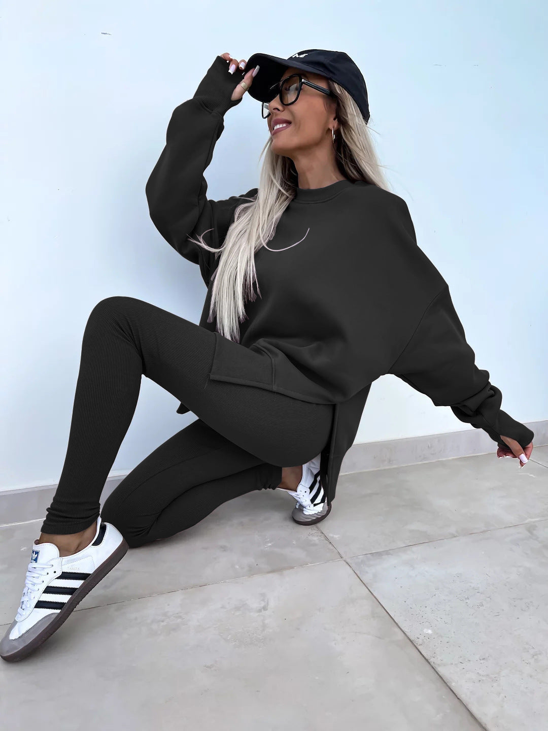Comfortable Women's Set with Split Top and Fitted Pants