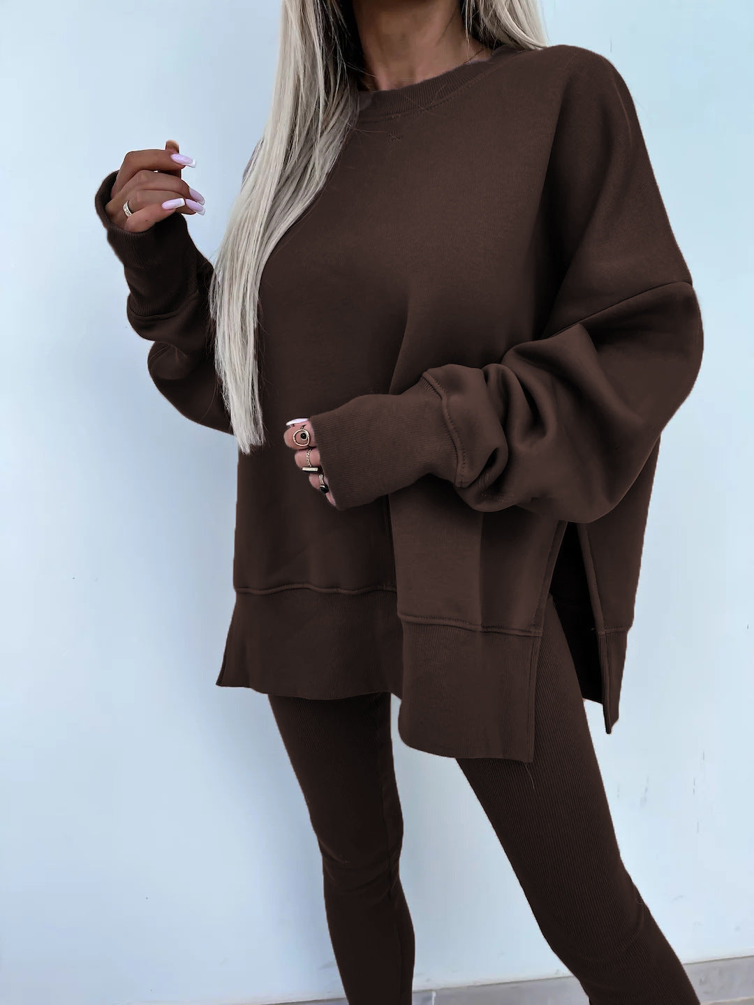 Comfortable Women's Set with Split Top and Fitted Pants