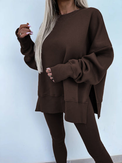 Comfortable Women's Set with Split Top and Fitted Pants